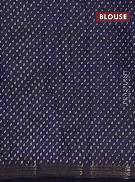 Semi raw silk saree navy blue with allover butta prints and small zari woven border