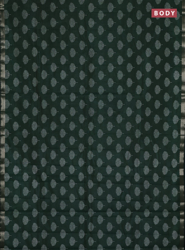 Semi raw silk saree bottle green with allover butta prints and small zari woven border