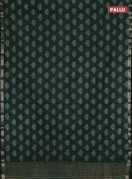 Semi raw silk saree bottle green with allover butta prints and small zari woven border