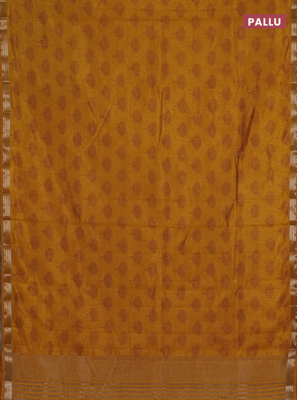 Semi raw silk saree dark mustard with allover butta prints and small zari woven border