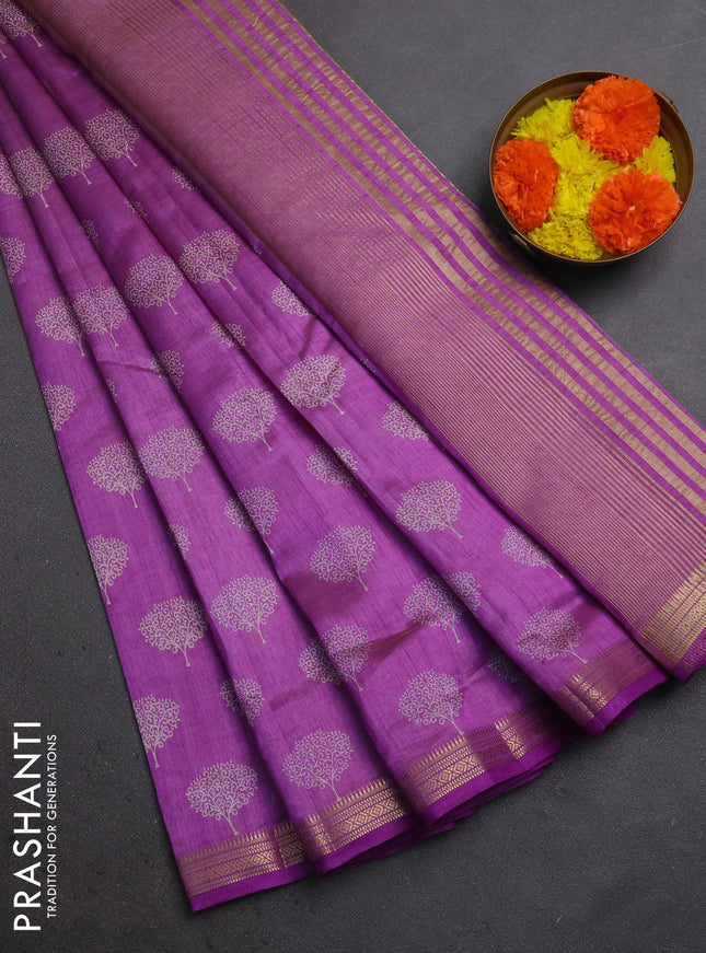 Semi raw silk saree lavender with allover butta prints and small zari woven border