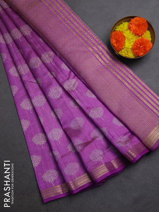 Semi raw silk saree lavender with allover butta prints and small zari woven border