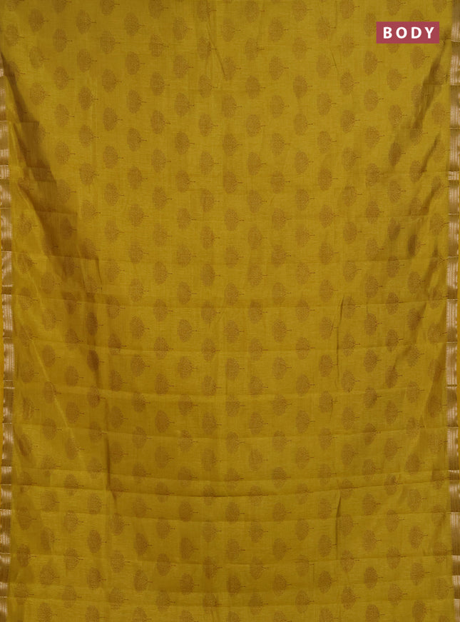 Semi raw silk saree mustard yellow with allover butta prints and small zari woven border