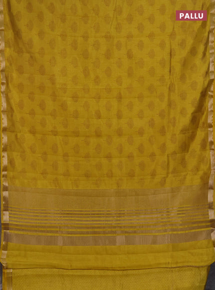 Semi raw silk saree mustard yellow with allover butta prints and small zari woven border