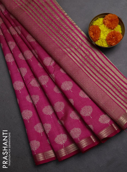 Semi raw silk saree pink with allover butta prints and small zari woven border