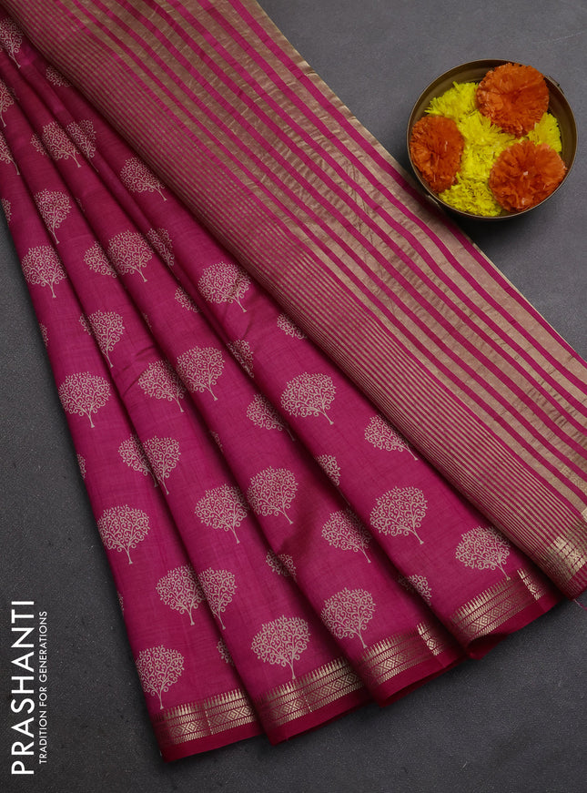 Semi raw silk saree pink with allover butta prints and small zari woven border