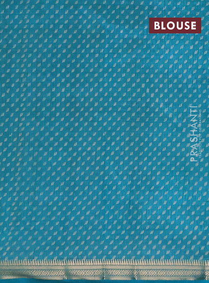 Semi raw silk saree teal blue with allover butta prints and small zari woven border