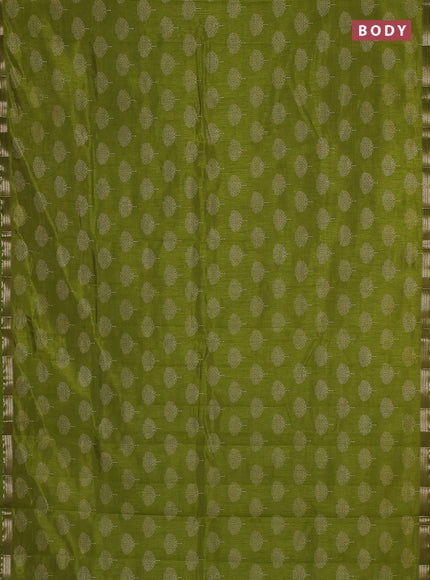 Semi raw silk saree light green with allover butta prints and small zari woven border