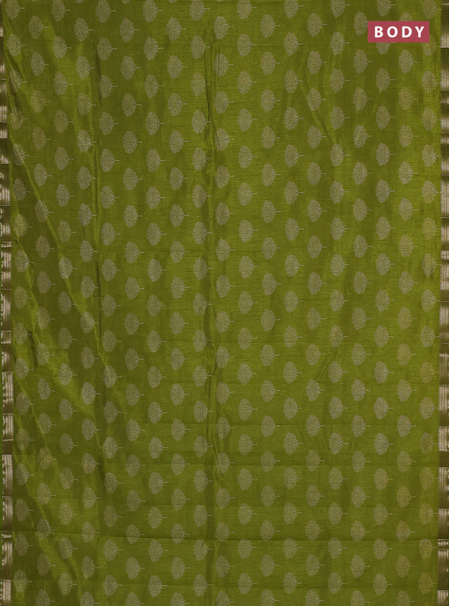 Semi raw silk saree light green with allover butta prints and small zari woven border