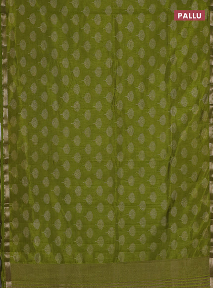 Semi raw silk saree light green with allover butta prints and small zari woven border