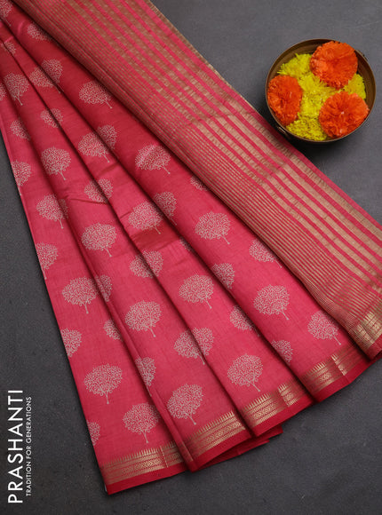 Semi raw silk saree pink shade with allover butta prints and small zari woven border