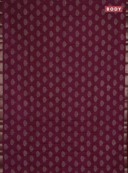 Semi raw silk saree wine shade with allover butta prints and small zari woven border
