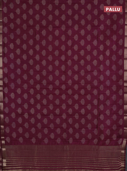 Semi raw silk saree wine shade with allover butta prints and small zari woven border