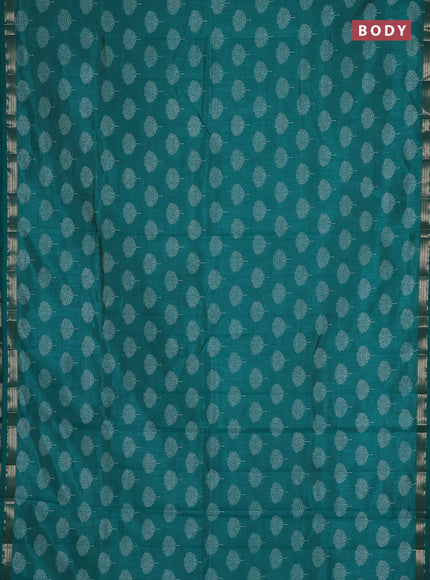 Semi raw silk saree teal green with allover butta prints and small zari woven border
