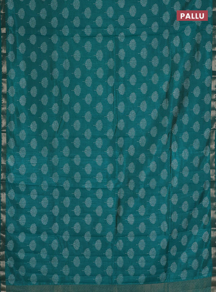 Semi raw silk saree teal green with allover butta prints and small zari woven border