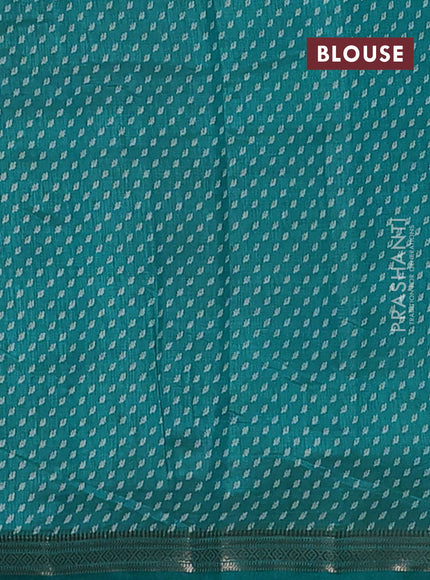 Semi raw silk saree teal green with allover butta prints and small zari woven border