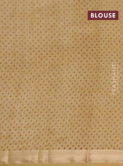 Semi raw silk saree sandal with allover butta prints and zari woven border