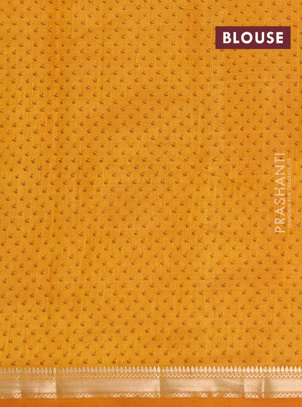 Semi raw silk saree dark mustard with allover butta prints and zari woven border