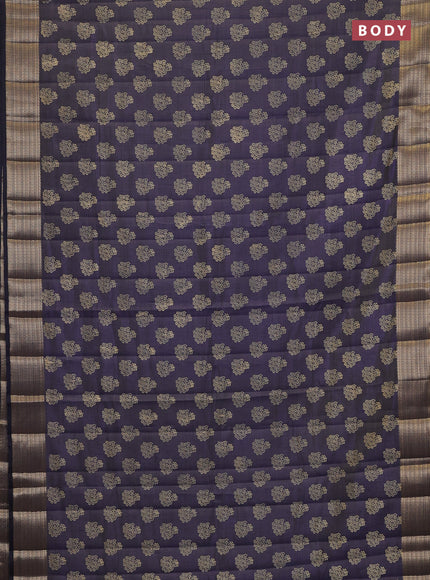 Semi raw silk saree navy blue with allover floral butta prints and zari woven border