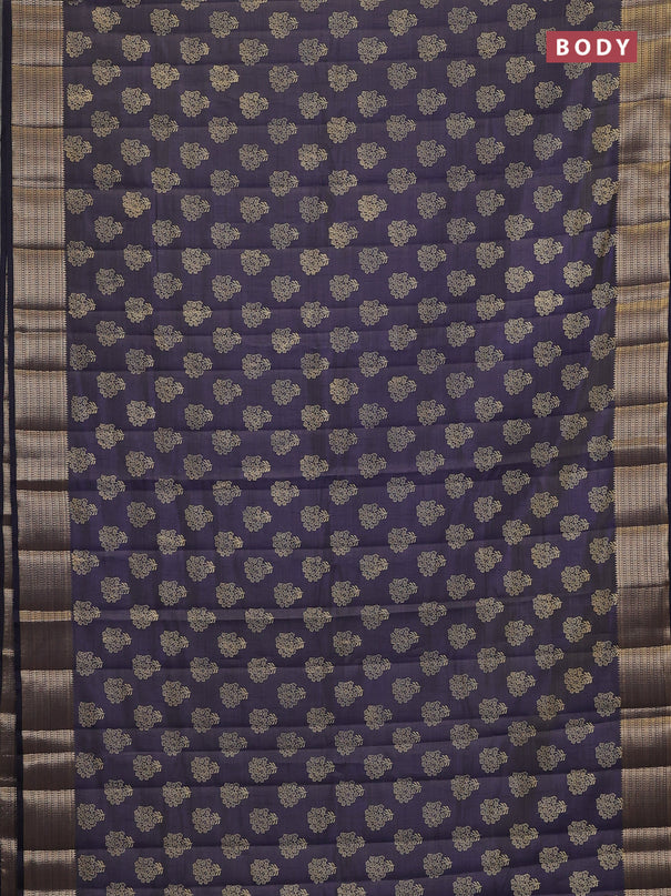 Semi raw silk saree navy blue with allover floral butta prints and zari woven border