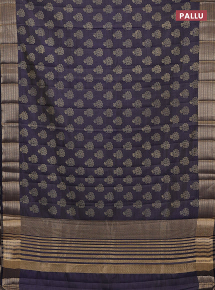 Semi raw silk saree navy blue with allover floral butta prints and zari woven border