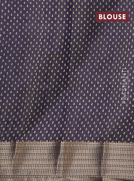 Semi raw silk saree navy blue with allover floral butta prints and zari woven border