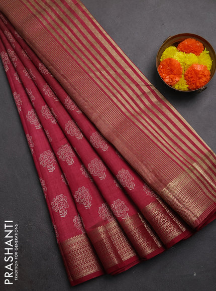 Semi raw silk saree maroon with allover floral butta prints and zari woven border