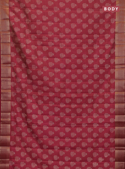 Semi raw silk saree maroon with allover floral butta prints and zari woven border
