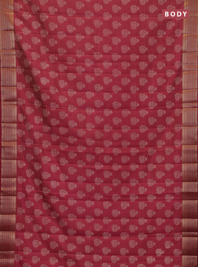 Semi raw silk saree maroon with allover floral butta prints and zari woven border