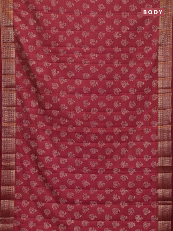Semi raw silk saree maroon with allover floral butta prints and zari woven border