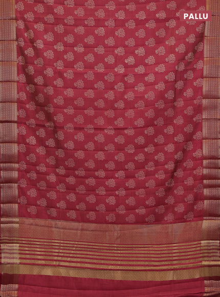 Semi raw silk saree maroon with allover floral butta prints and zari woven border