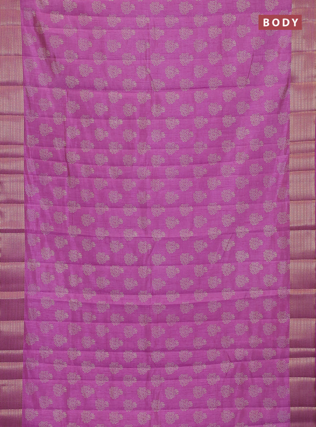 Semi raw silk saree lavender with allover floral butta prints and zari woven border