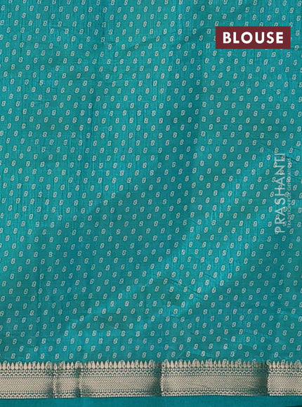 Semi raw silk saree teal green with allover box style butta prints and small zari woven border
