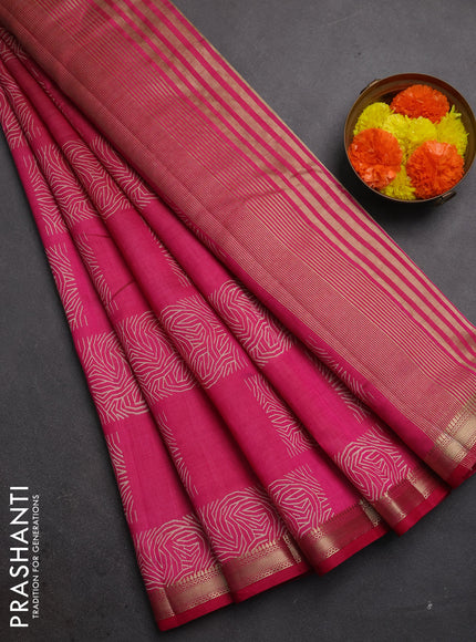Semi raw silk saree pink with allover box style butta prints and small zari woven border