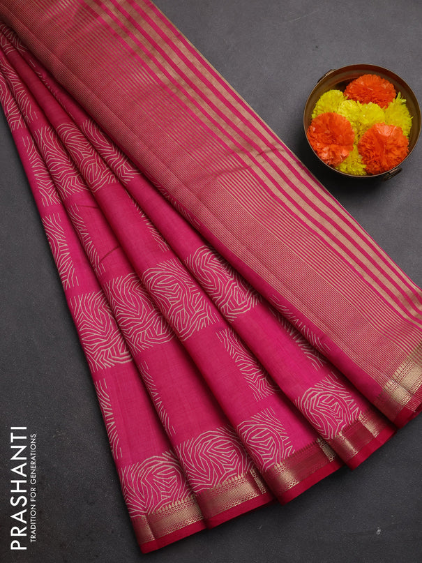 Semi raw silk saree pink with allover box style butta prints and small zari woven border