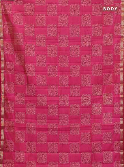 Semi raw silk saree pink with allover box style butta prints and small zari woven border