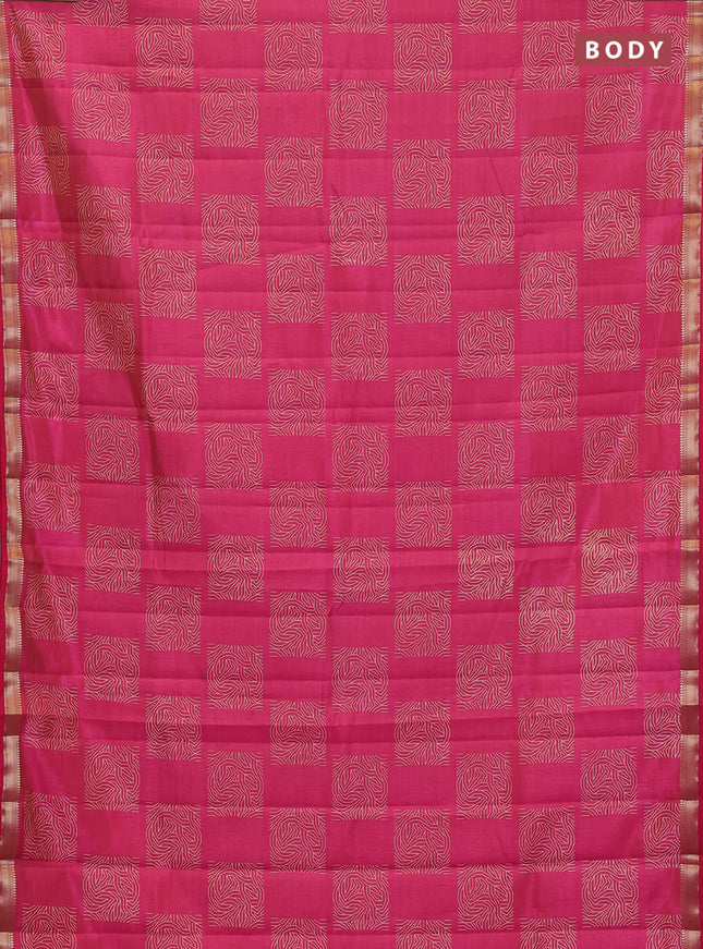 Semi raw silk saree pink with allover box style butta prints and small zari woven border