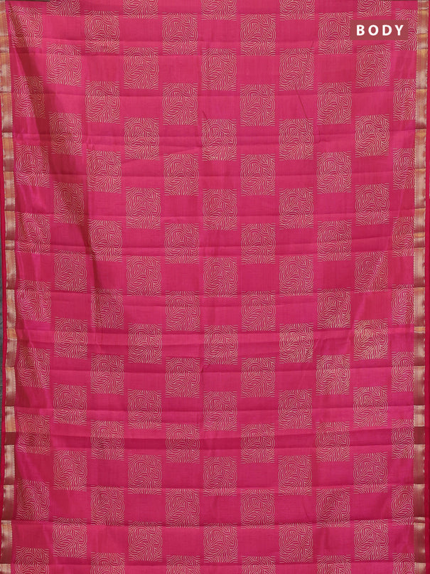 Semi raw silk saree pink with allover box style butta prints and small zari woven border