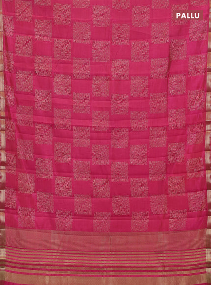 Semi raw silk saree pink with allover box style butta prints and small zari woven border