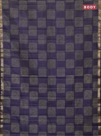 Semi raw silk saree navy blue with allover box style butta prints and small zari woven border