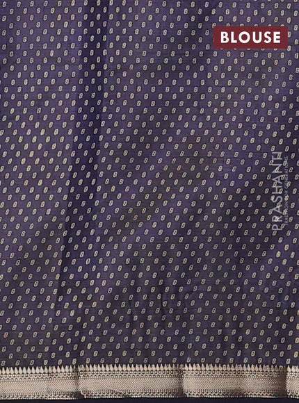 Semi raw silk saree navy blue with allover box style butta prints and small zari woven border