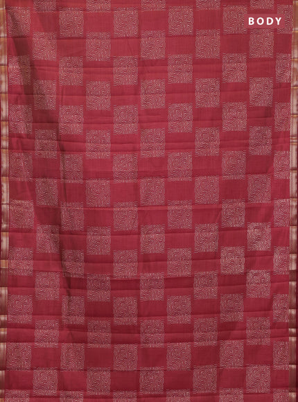 Semi raw silk saree maroon shade with allover box style butta prints and small zari woven border