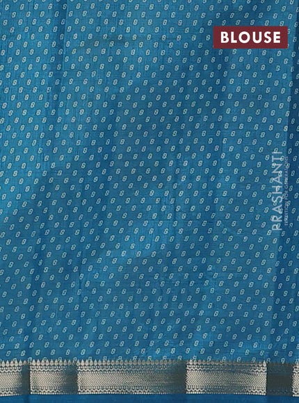 Semi raw silk saree peacock blue with allover box style butta prints and small zari woven border