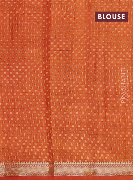 Semi raw silk saree rustic orange with allover box style butta prints and small zari woven border