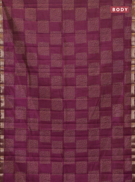 Semi raw silk saree wine shade with allover box style butta prints and small zari woven border