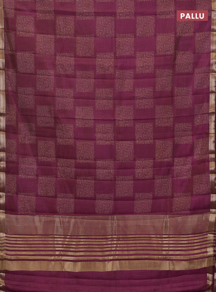 Semi raw silk saree wine shade with allover box style butta prints and small zari woven border