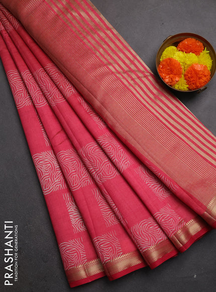 Semi raw silk saree pink shade with allover box style butta prints and small zari woven border