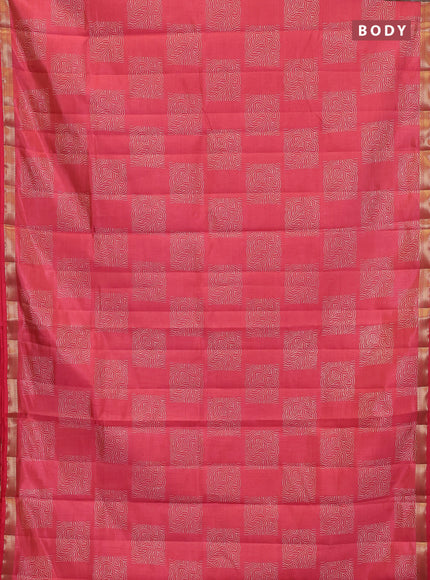 Semi raw silk saree pink shade with allover box style butta prints and small zari woven border