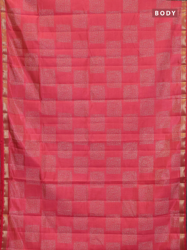 Semi raw silk saree pink shade with allover box style butta prints and small zari woven border