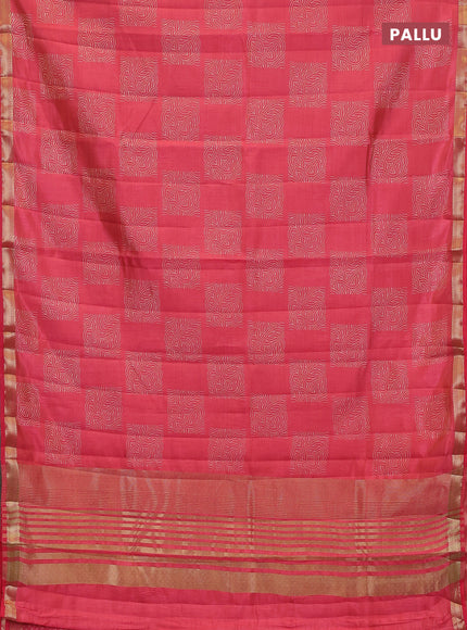 Semi raw silk saree pink shade with allover box style butta prints and small zari woven border
